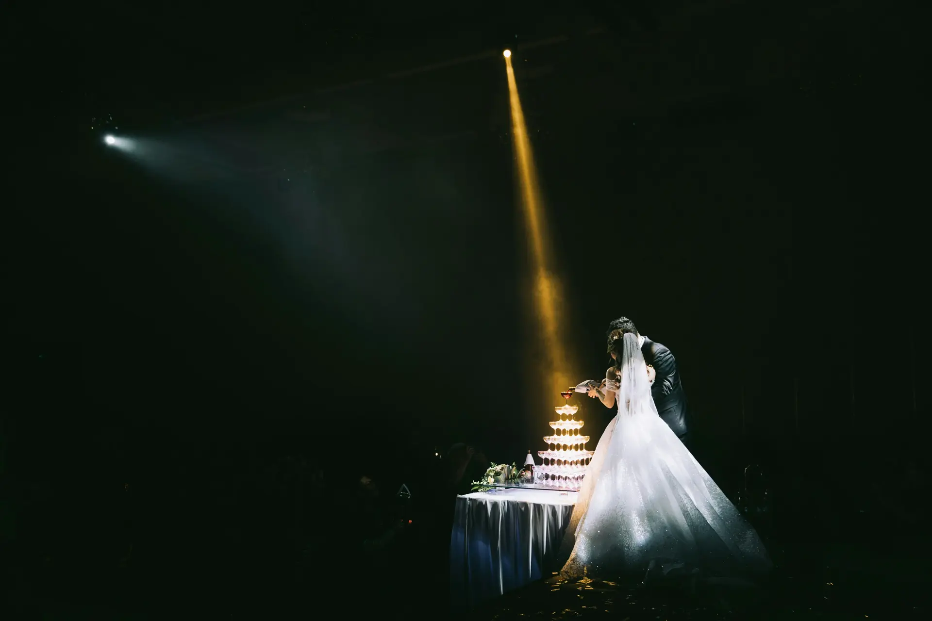 Elegant ballroom wedding reception with professional DJ services and custom lighting in Colorado