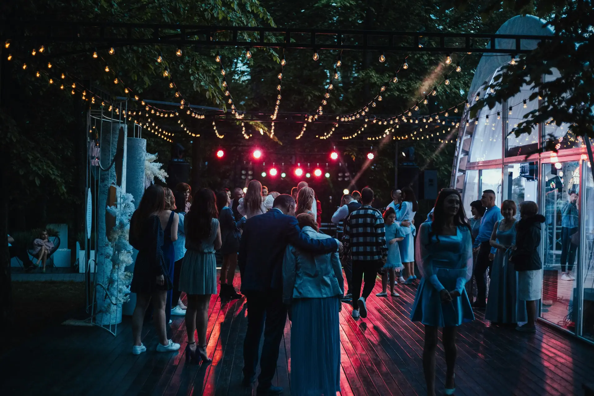 Wedding dance floor packed with guests at Denver Colorado reception